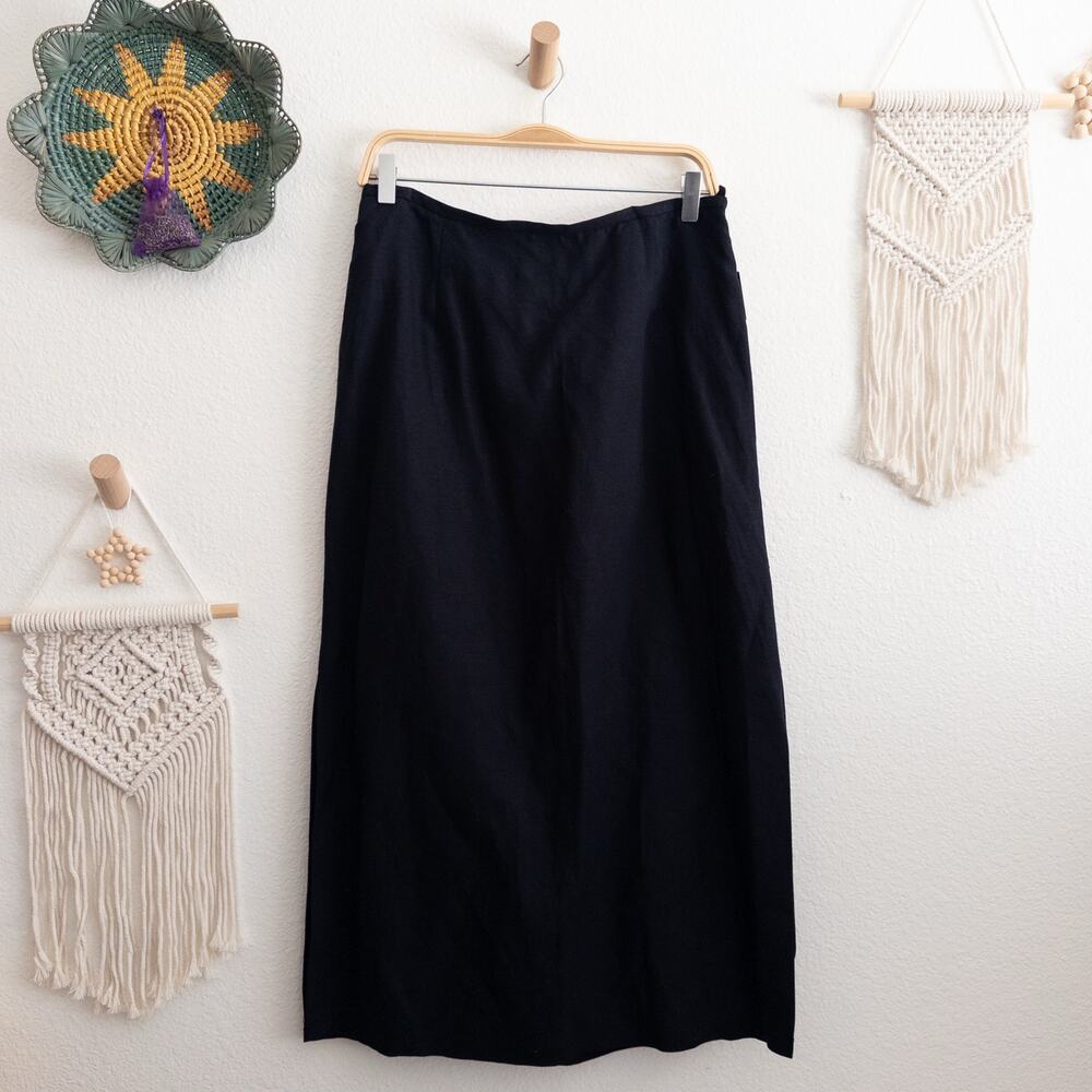 Charter Club Navy Linen Blend Midi Skirt Size 12 NWT